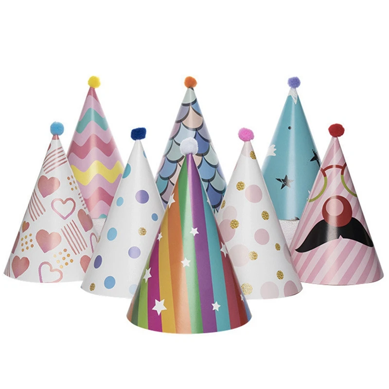 

8Pcs Paper Gold Foil Happy Birthday Party Cone Hats For Adults And Kids Party Decoration Retail