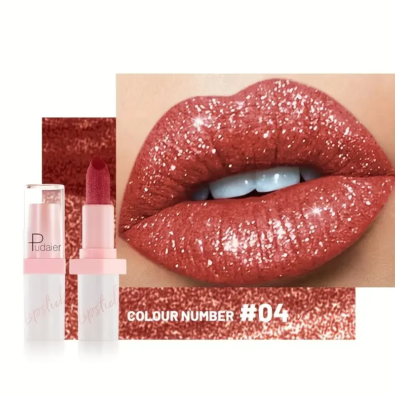 Shimmering Pink Metallic Waterproof Lipstick - Long-Lasting Glitter Shine