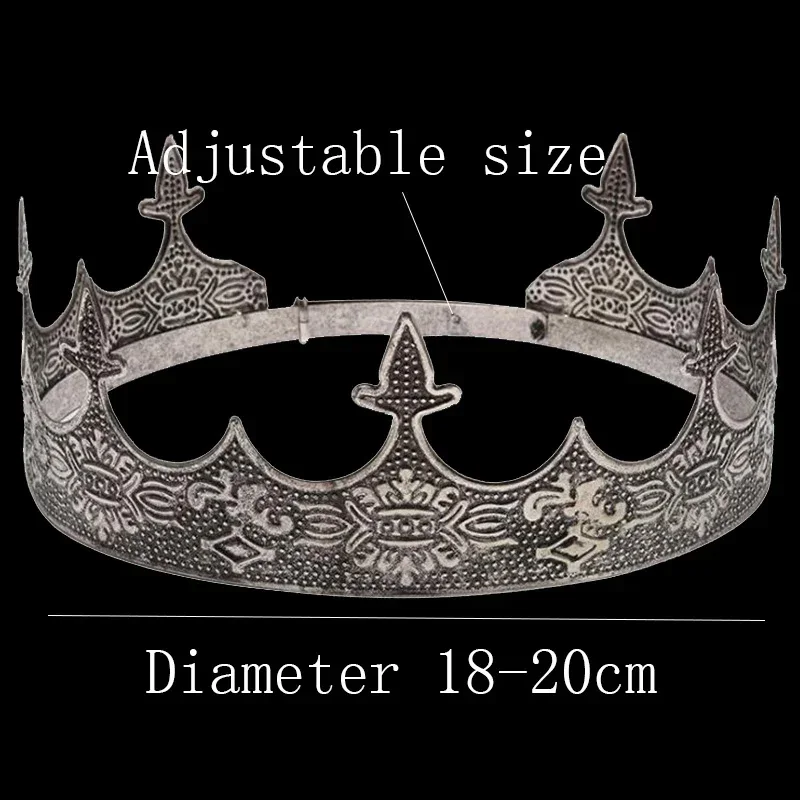 Royal King Queen Crown for Men/Women Metal Prince Crowns and Tiaras Full Round Birthday Party Hats Costume Accessories