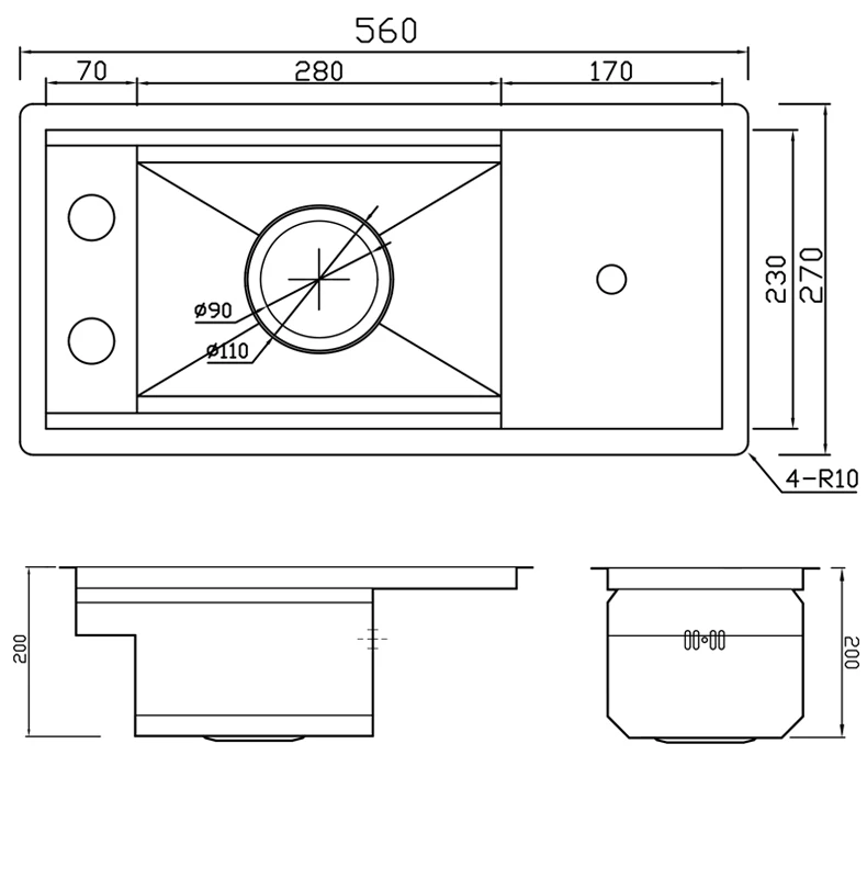 304 Stainless Steel Single-Bowl Kitchen Sink with Hidden Cup Washer and Narrow Basin