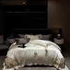 Gorgeous Gold Embroidery Brocade Egyptian Cotton Soft Glossy Bedding Set Duvet Cover Set Bed Sheet/Fitted Sheet Pillowcases 4Pcs 1