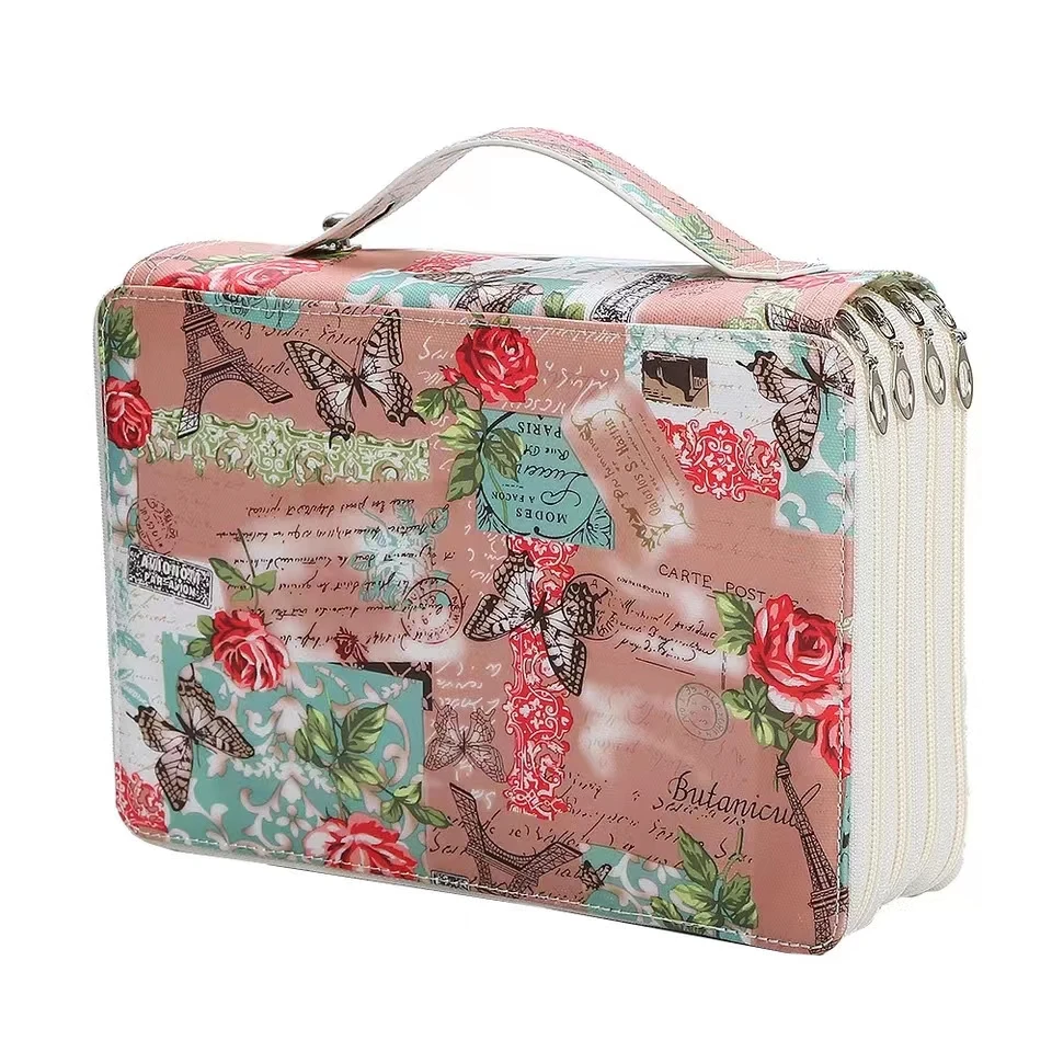 다채로운 꽃 200 구멍 연필 가방 커튼, 창의적인 스케치, 다기능 대용량 드로잉 학생 연필 케이스 세트