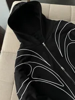 Street Retro Fashion Clothing Striped Embroidered Black Double Zipper Hoodie American Hip-hop Punk Oversized Sweatshirt women - Image 3