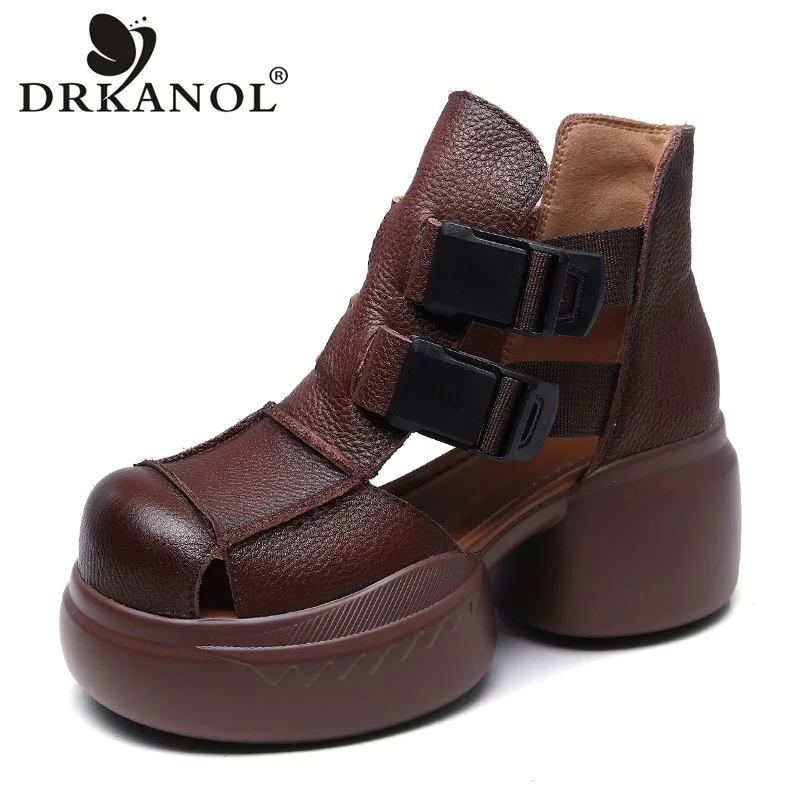 

Сандалии DRKANOL из натуральной кожи, босоножки-гладиаторы на платформе, высокий толстый каблук, ручная работа, Ретро стиль, роскошный дизайн, летние