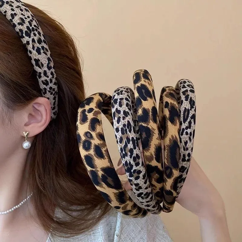 Cerchietti Leopardati Per Donna - 2 Pezzi Con Nodo, Fascia Larga In Raso, Accessori Moda Per Capelli - 5
