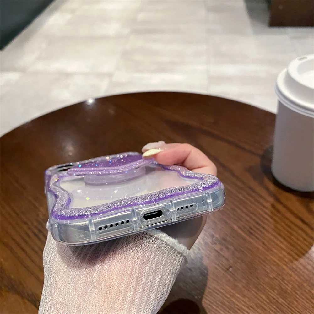 Coque téléphone cœur pailletée avec support pour iphone pro max_voghion.com