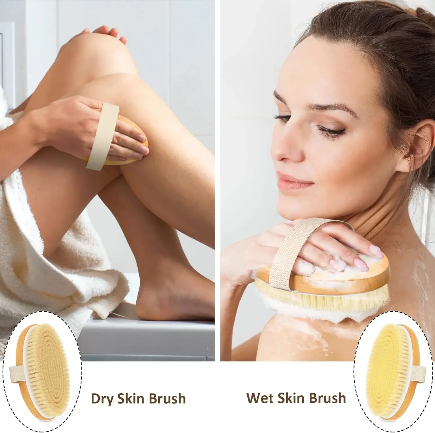 Handheld portable shower brush Natural Wooden Wet Dry Skin Body Bristle Brush Soft SPA Brush Bath Massager 3