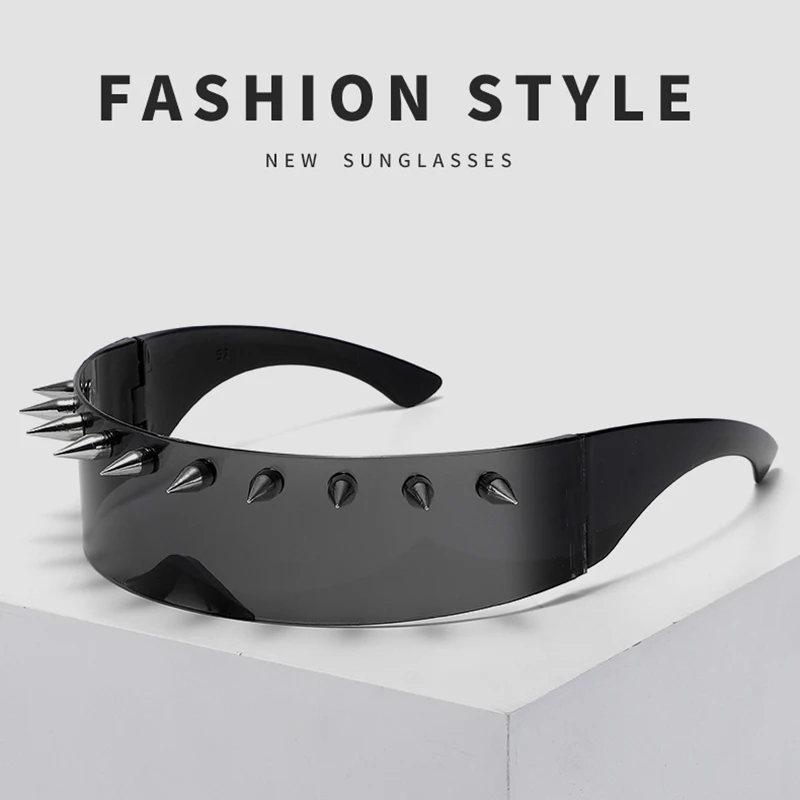 Neuheit Punk Brille Rock Large Shield Spike Fashion Weird Club Sonnenbrille Lustige Partybrille – Detail 4