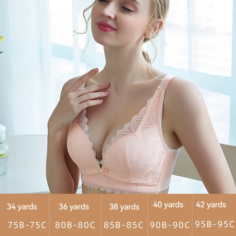 Women's Non Steel Ring Gathered Front Open Button breas Tfeeding Bra with Lace pregnant breastfeeding Thinand Anti Sagging Bra 4