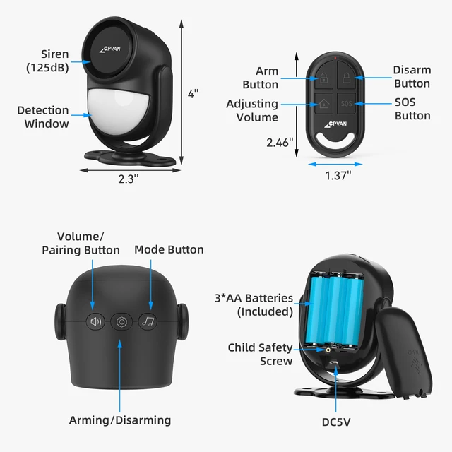 CPVAN Infrared Motion Detector for Home Burglar Alarm Sensor Security Protection Wireless 433MHz PIR Motion Sensor 125dB Sound 2