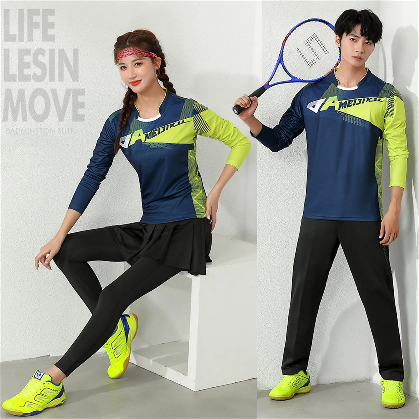 Autumn Winter Quick-Drying Tennis Badminton Suit Long-Sleeved Shirt Skirt Pants Suit Men And Women Sports Jerseys Two-Piece Set