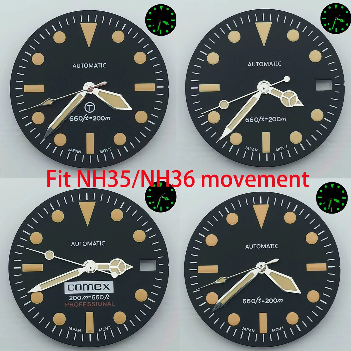 레트로 다이얼 녹색 발광 다이얼, NH35 NH36 무브먼트 워치 액세서리에 적합, 28.5mm