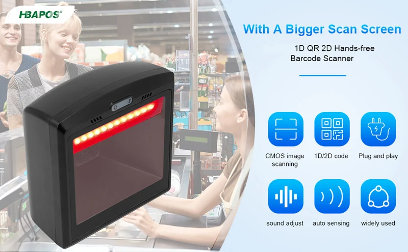 HBAPOS-Handsfree Barcode Scanner, 2D, 1D, desktop, QR