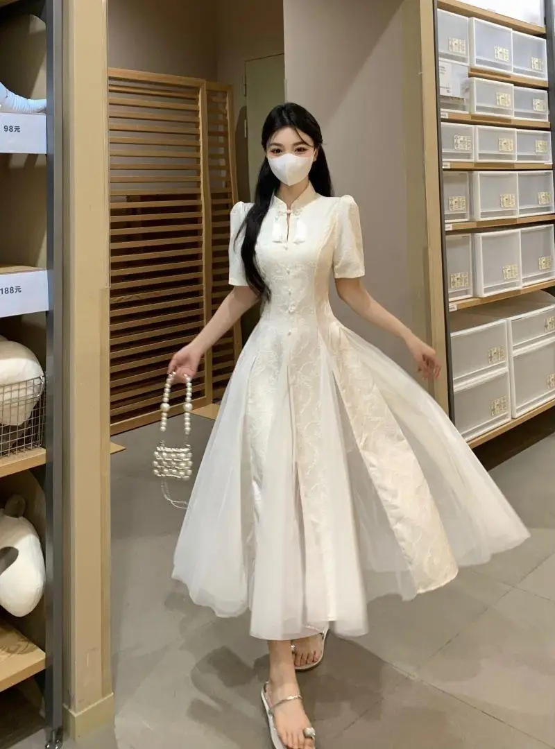Women Black White Improved Cheongsam High-Fashion One Set Slim Summer Dress New Traditional Vintage Style Qipao S To XXL