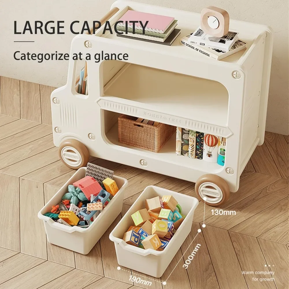 Toy Organizers And Storage For Kids, 2 Layers Toy Storage Cabinet With Bookshelf Toys Organization Chest With Bins Multipurpose 4