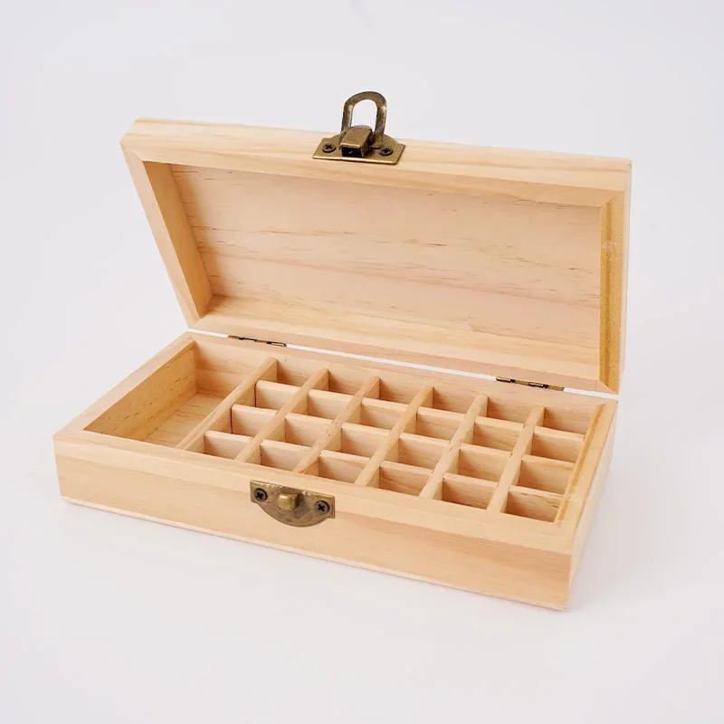 Essential Oil Box Large Capacity Pure Solid Wood 25 Grid Essential Oil storage box 15 Ml