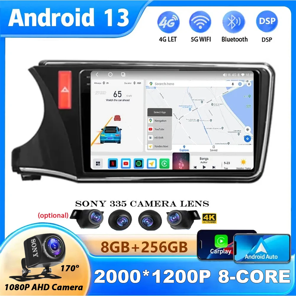 

QLED Android 13 For Honda CITY 2014 2015 2016 2017 2018 2019 Multimedia Stereo Car Player Navigation GPS Radio 4G LTE WIFI