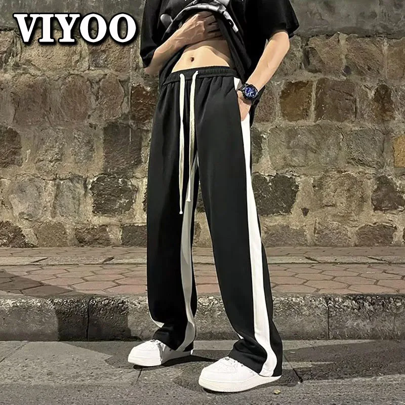 

Men's Y2K Clothes New Drawstring Casual Pants Loose Straight Wide Leg Gym Basketball Sweatpants Korean Style 2023 Fashion