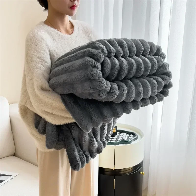 

Blanket New Artificial Rabbit Plush Autumn Warm Blankets For Beds Soft Coral Fleece Sofa Throw Comfortable Thicken Bed Sheet