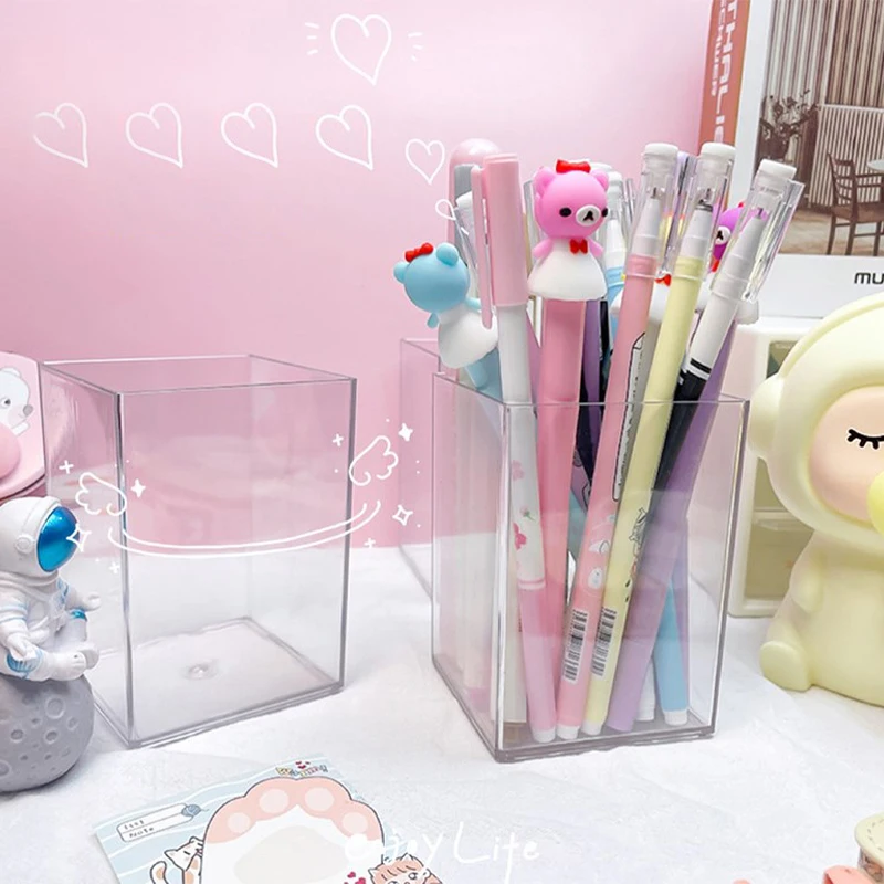 투명 플라스틱 펜꽂이 책상 정리함, 책상 문구 보관 펜꽂이