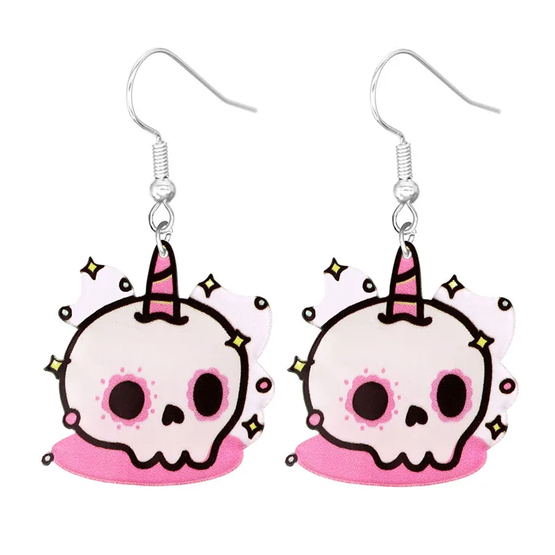 Halloween Earrings Cute Cartoon Cat Crow UFO Bat Design Dangle Earrings Acrylic Jewelry Versatile Accessories