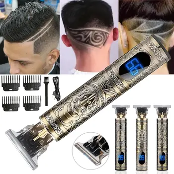 Cortadora de pelo eléctrica LCD para hombres, cabezal de afeitado con aceite, empujador, escultura, afeitadora, cortadora de pelo recargable, juego de peluquería, regalos 1
