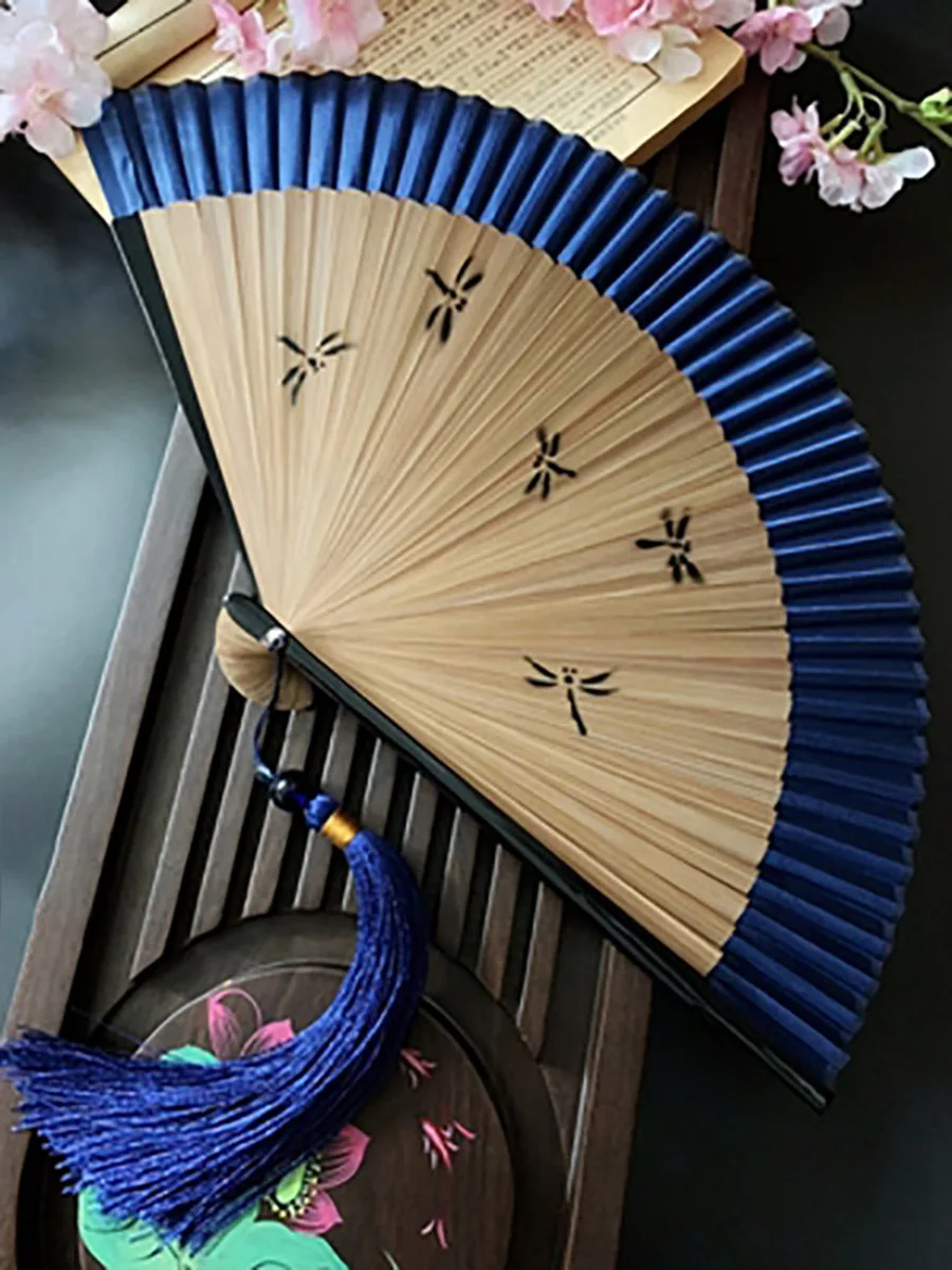 Bamboo Folding Hand Fan for Women, Chinese Style, Floral Patterns, Vintage Dancing Party, Summer Hanfu for Ladies, Girls