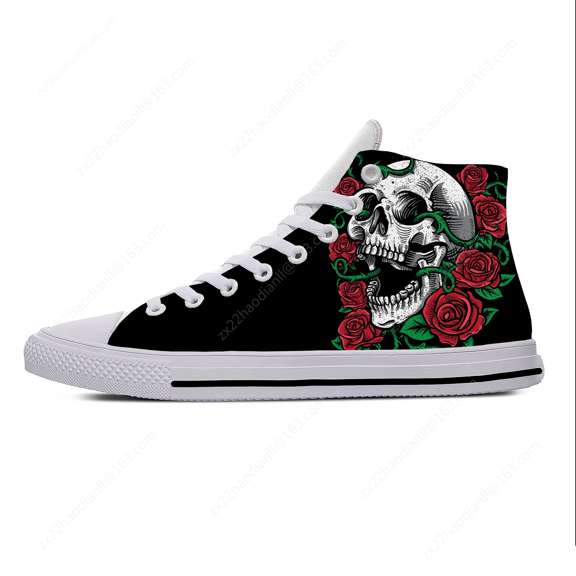 Skulls Roses High Top Sneakers Mens Womens Teenager Casual Shoes Canvas Running Shoes 3D Printed Breathable Lightweight shoe