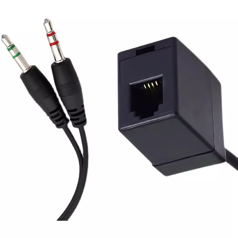PC 컴퓨터 헤드셋 시스코 전화 장치용 듀얼 오디오 잭, 암-수 RJ9 RJ45 플러그 어댑터 컨버터 케이블, 3.5mm, 2.5mm