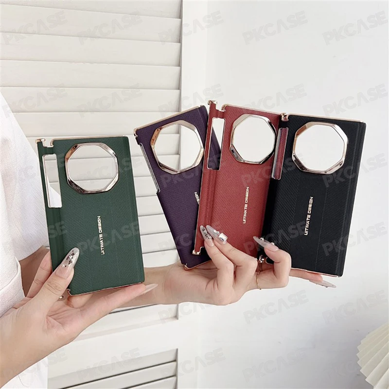 Ultra Thin Shockproof Leather Phone Case with Electroplated Dual-Hinge Guard Protection