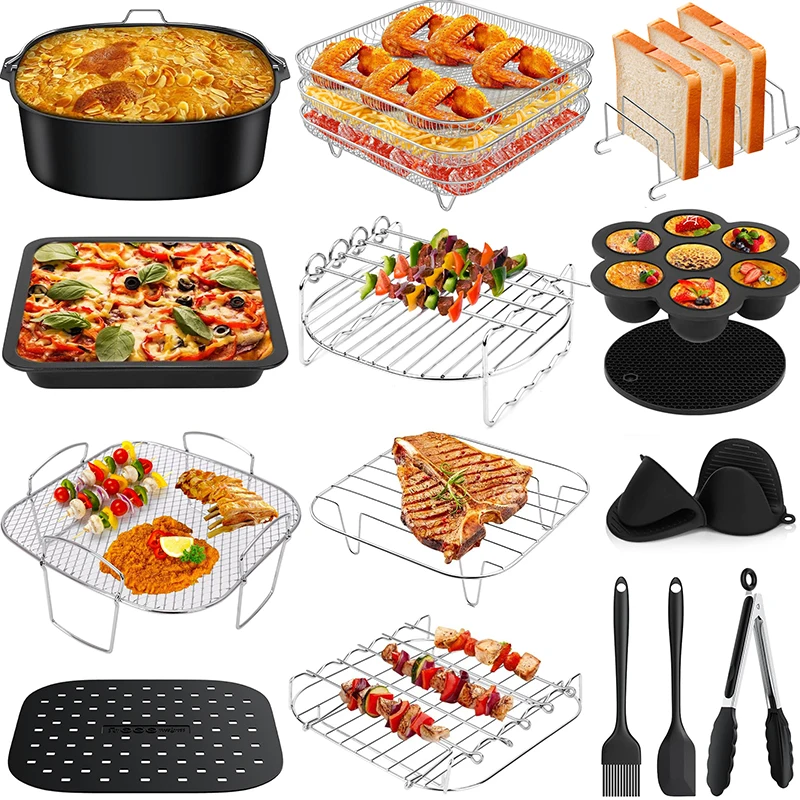 8 Inch Air Fryer Accessories Square Airfryer Grill Skewer Rack Holder Oven Cake Baking Pan For 5.5L COSORI Ninja Philips Basket 8 Inch Air Fryer Accessories Square Airfryer Grill Skewer Rack Holder Oven Cake Baking Pan For 5.5L COSORI Ninja Philips Basket
