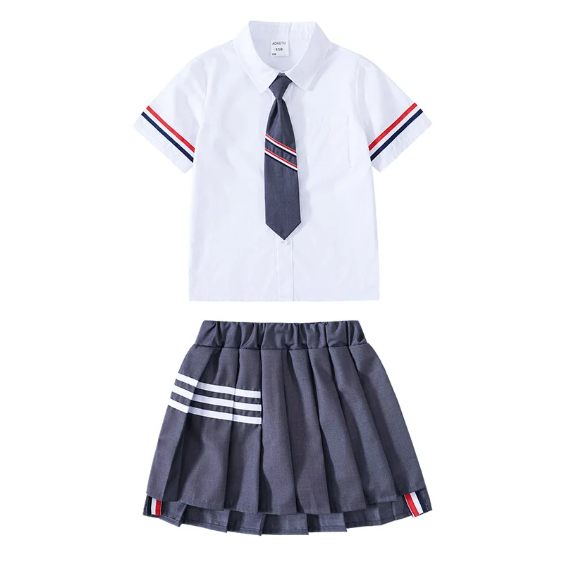 student performance clothes British school uniforms white shirt+skirt (shorts)2pcs kids boys girls JK clothes set kinder kleding