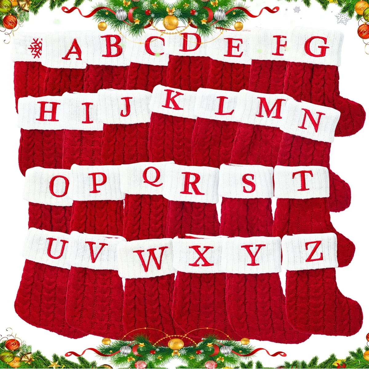 Christmas Socks Knitting Snowflake Letter Stocking Christmas Decoration for Home Xmas Tree Ornament Gift Navidad Natal A-Z christmas stockings