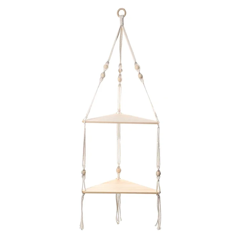 1 Piece Shelves With Wood Shelf Beige Handmade Shelf For Hanging Plant And Decor