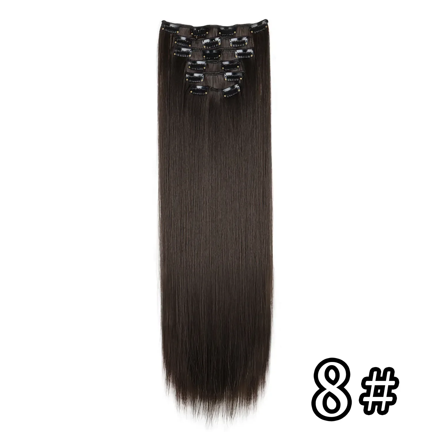 Elegant Black Ombre Long Synthetic Hair Extensions - 24 Set of 6, Heat Resistant, Clip-In