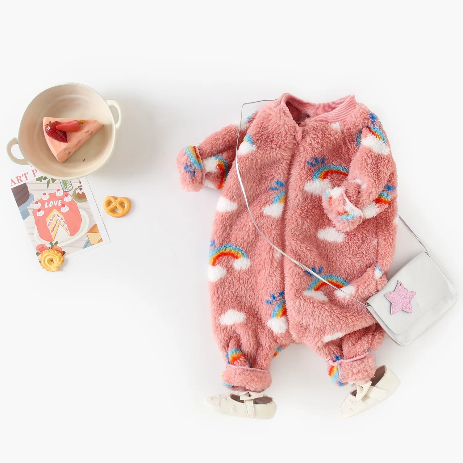 Niedliche Winter-warme Langarm-Fleece-verdickte Kleinkind-Mädchen-Overalls mit Reißverschluss – Detail 3