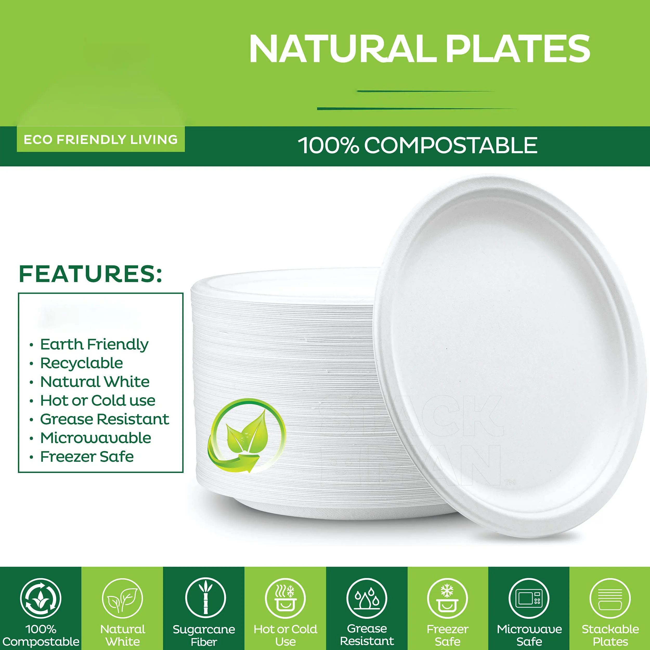 Paper Plates 10 Inch Bulk, 100 Pack Compostable Paper Plates Heavy Duty,  Large Paper Plates White, Eco Friendly Plates Disposable For 100 Guests