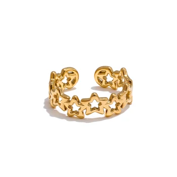 High Quality Adjustable Stainless Steel Exquisite Metal Star Hollow Open Ring for Women Fashion Daily Jewelry Wholesale 7