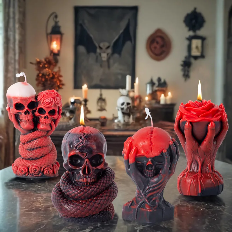 Large Skull Silicone Mold For Candles, Soap, Chocolate - Halloween DIY Craft Mold - View #3