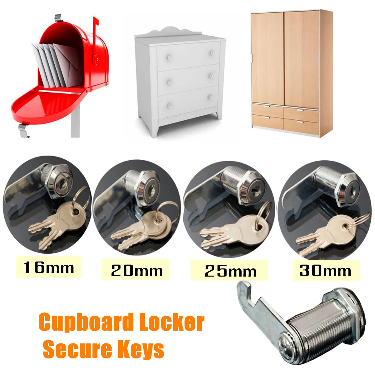 16/20/25/30mm CAM LOCKS Filing Cabinet Post Mailbox Drawer Cupboard Locker 2