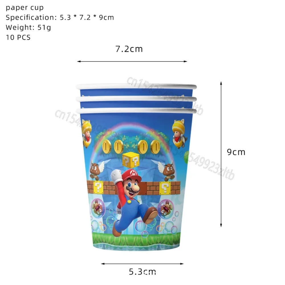 thumbnail image 4 of Juego de decoración para fiesta de cumpleaños de Mario Bros, vajilla temática de Super Mario Brother, vasos, platos, globos, suministros para fiesta, telón de fondo para niños, 4 of 5