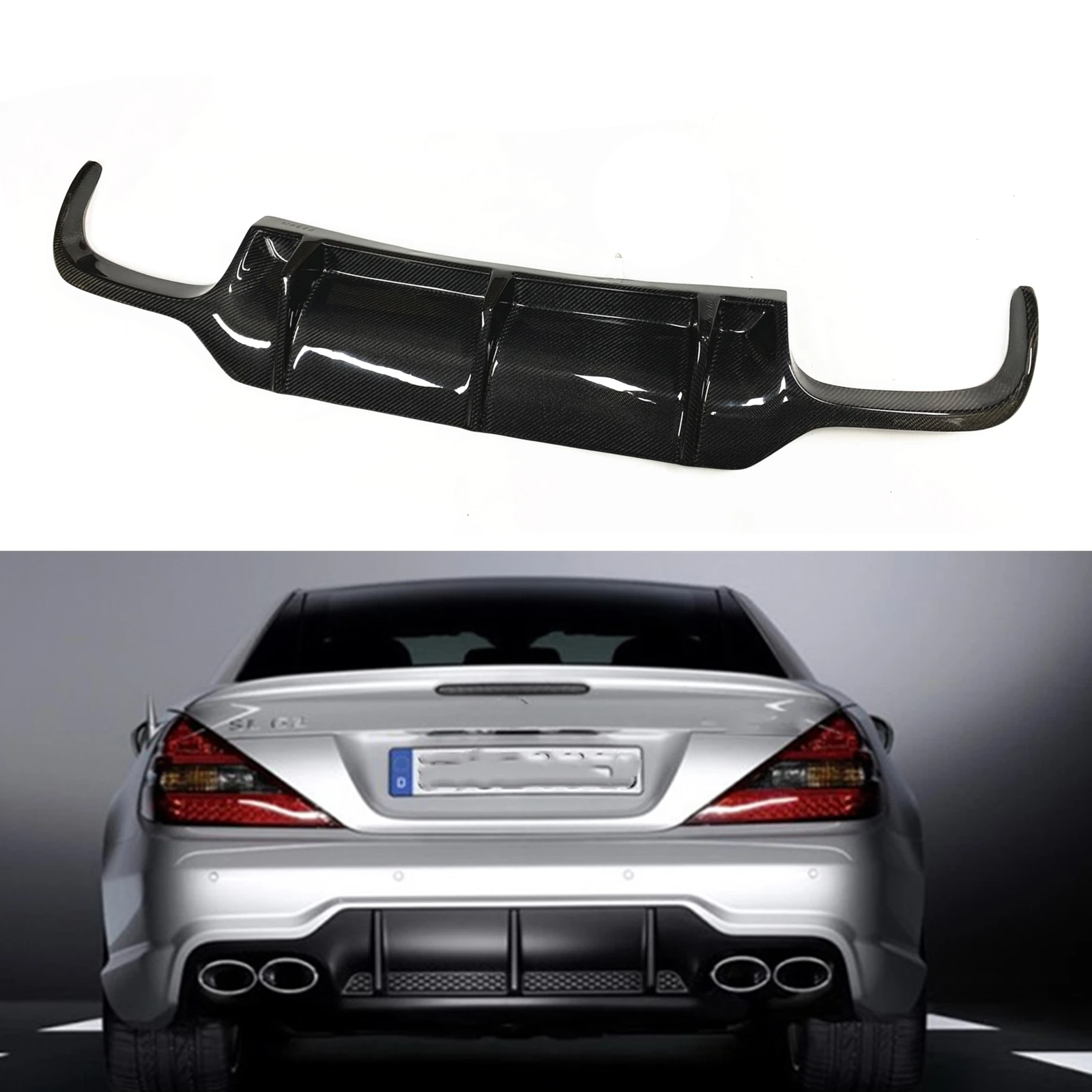 

For Mercedes-Benz R230 SL63 SL65 4 Tips 2009-2012 AMG Bumper Rear Diffuser Lip Real Carbon Fiber Car Boot Spoiler Plate Splitter