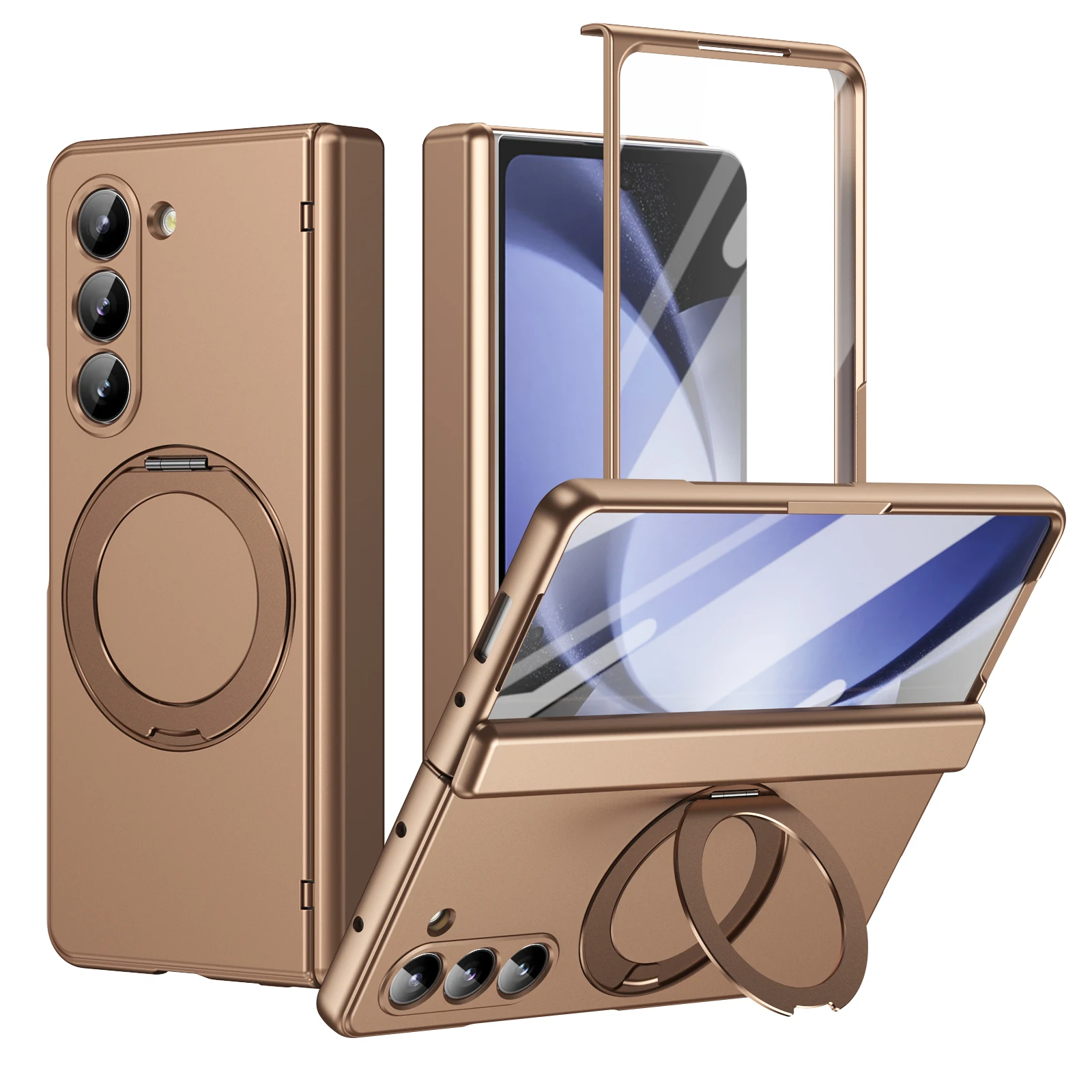 Magnetic 360° Rotating Alloy Stand Case with Hinge Protection and Front Glass Screen Film
