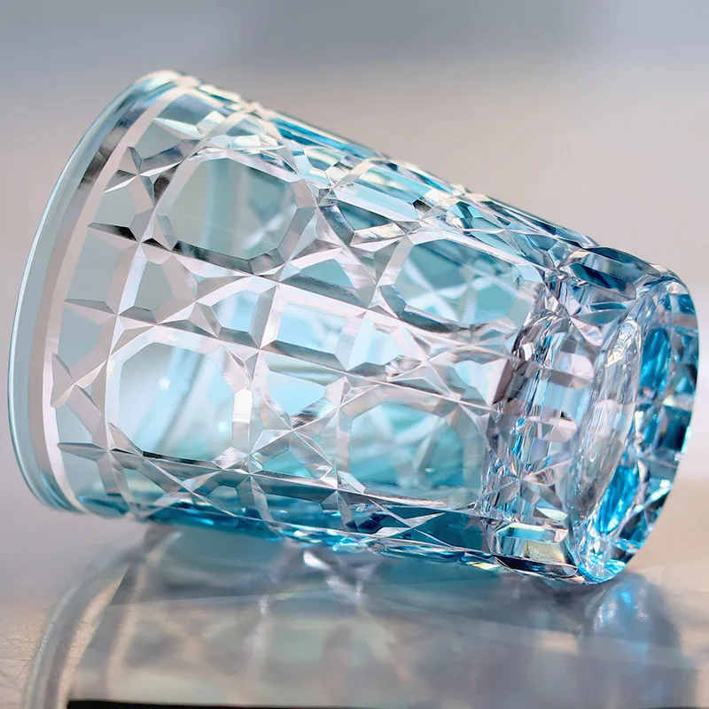 260 ml Hand Cut To Clear Multi-Colored Glass Cocktail Whiskey Tumbler 9 oz Highball Water Glass For Iced Cold Coffee Beverages