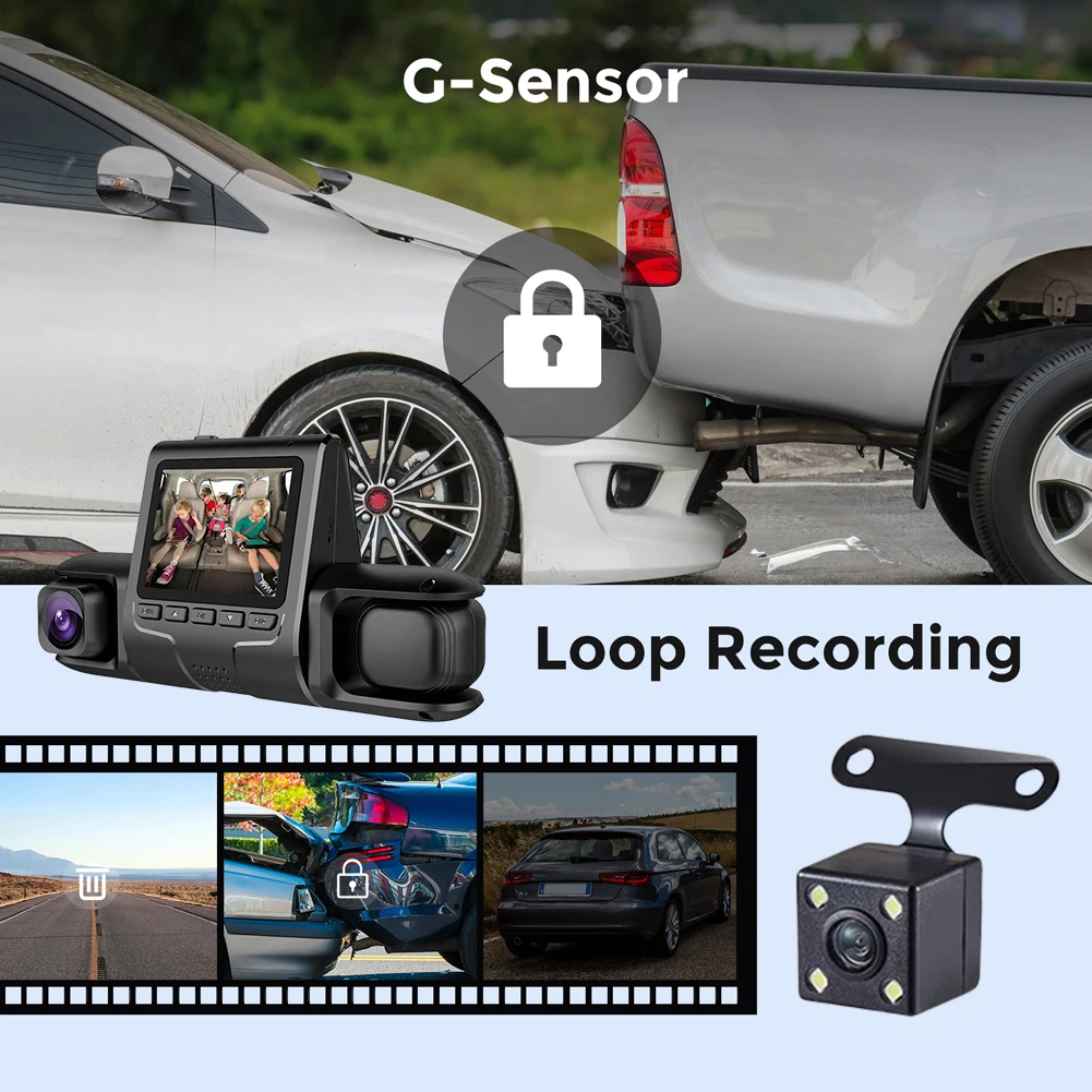 Triple Lens HD 1080P Dash Camera with Night Vision
