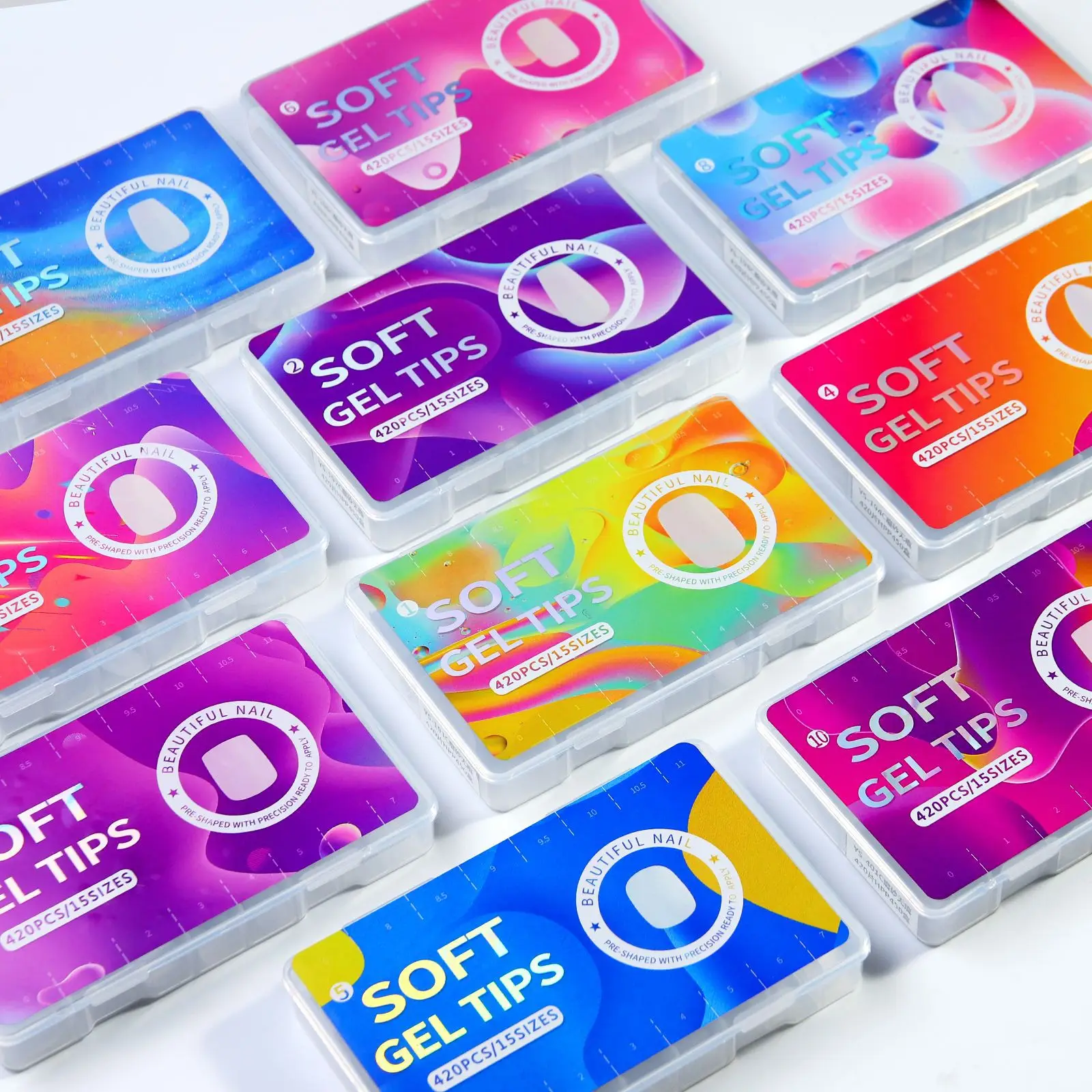 420개/박스 프로스티드 버전 인조 손톱 프레스온 아크릴 손톱 아몬드 혼합 사이즈 짧은 스타일 초박형 무자국 네일 팁