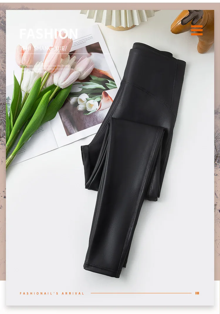 2025 Fall Winter High-Grade Fleece PU Leather Leggings Women High Waist Hip Lift Tight Sexy Faux Leather Warm Leggings