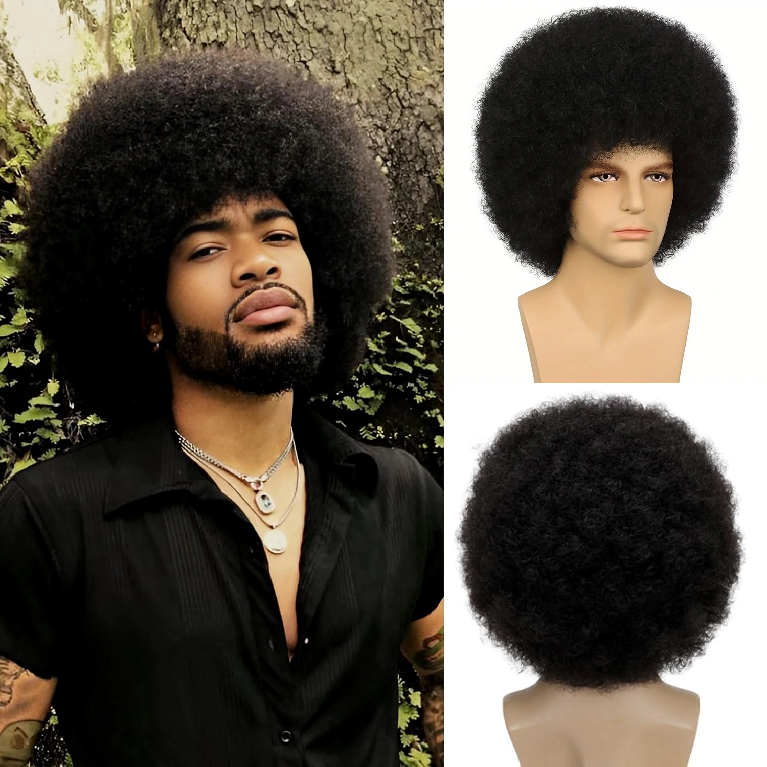 Sabosi Afro Wig For Men Short Fluffy Hair 70s Rock Disco Wigs For Male,Rocker Costume Mens Wigs Natural Looking Synthetic Hair For Halloween Party Daily Use