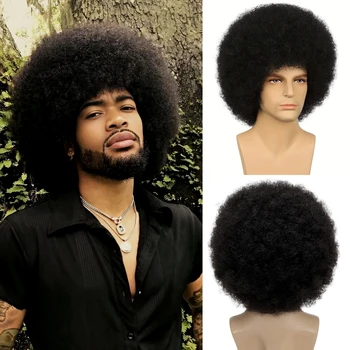 Parrucche sintetiche afro rock punk anni '70 a 6 colori - Capelli ricci sintetici, design elegante, perfette per cosplay di Halloween da uomo/donna