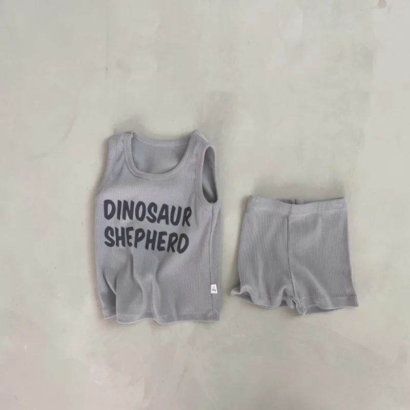 Newborn Baby Girl Summer Casual Cool Letter Sleeveless T-shirt And Thin Breathable Cotton Shorts Toddler Boy Sports Set baby outfit matching set